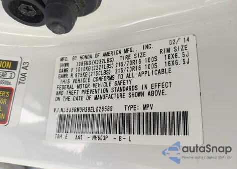 2014 Honda Cr-V Lx from USA, damaged, VIN 5J6RM3H39EL026589